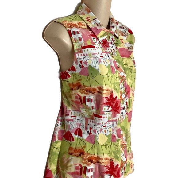 Talbots Women Size 10 Sleeveless Button Front Shirt Dress Pink Green Stick Women - Picture 8 of 9